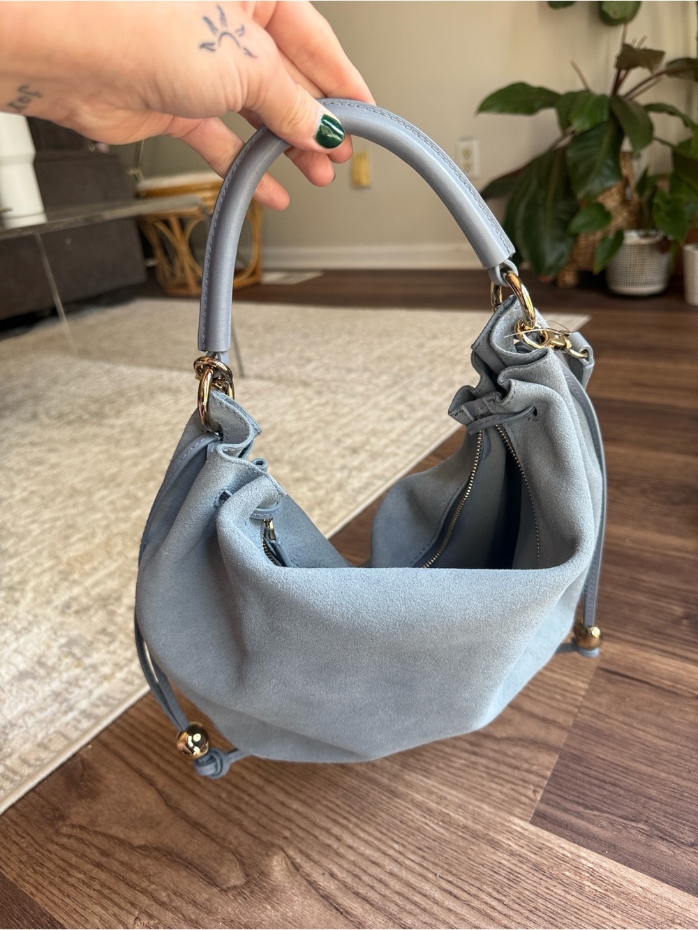 NWT Madewell The Camren Gathered Serene Blue Suede Shoulder Bag